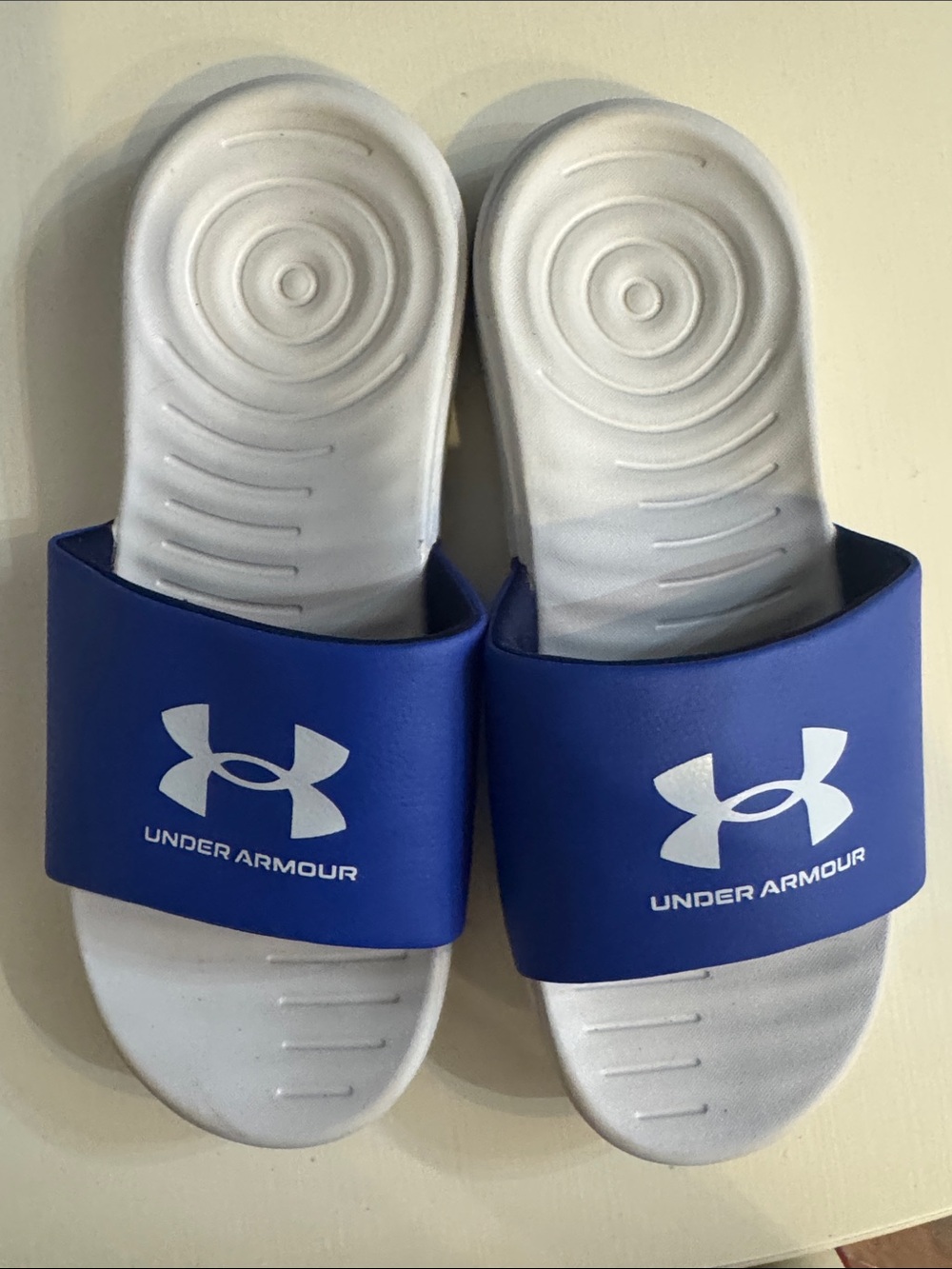Under Armour Blue Slides with White Footbed